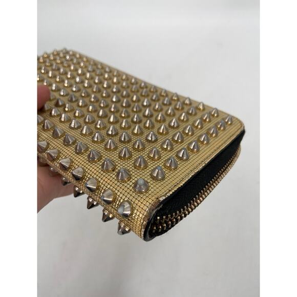 Christian Louboutin Panettone Metallic Gold Spike Stud Continental Long Wallet - Picture 5 of 7